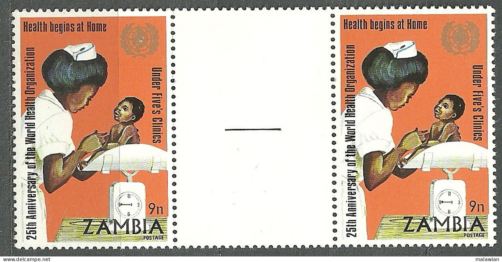 Zambia, 1973 (#112f), 25th Anniversary WHO Mother Child Nursing Nutrition Fruits Immonization Food Baby Medicine - OMS