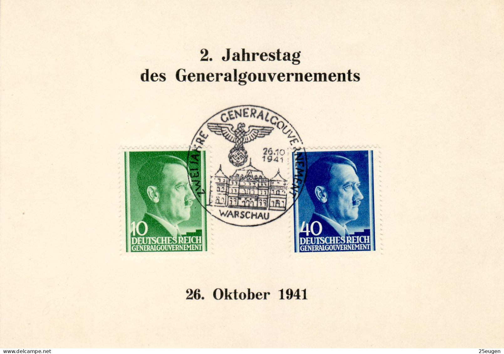 POLAND GENERAL GOVERNMENT 1941 GEDENKBLATT WITH POSTMARK MiNr 74 , 81 - Gouvernement Général