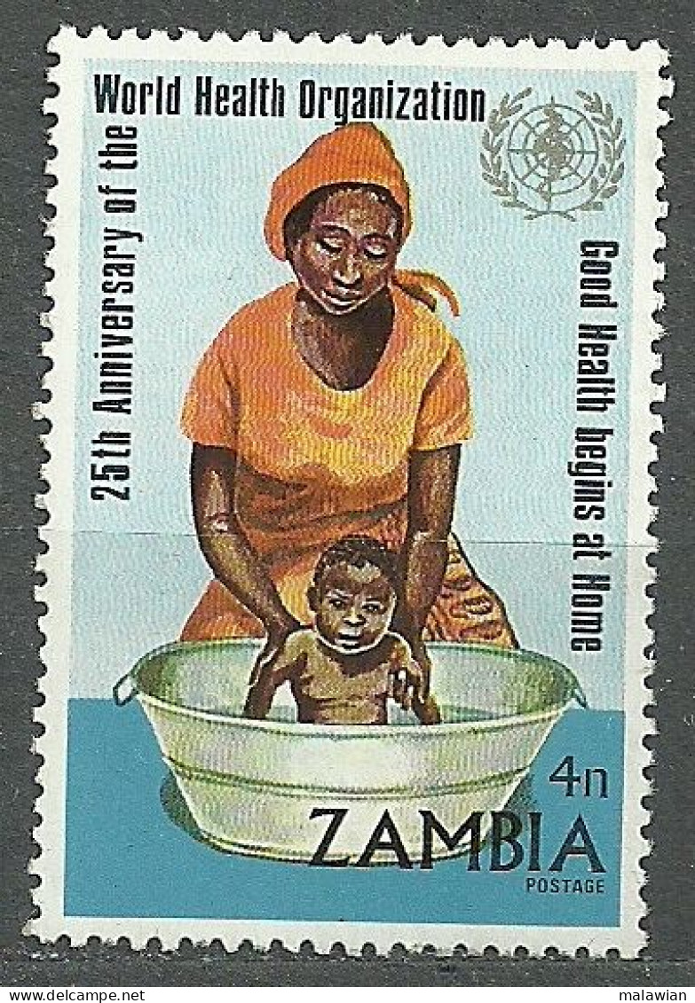 Zambia, 1973 (#111a), 25th Anniversary WHO, Mother, Child, Nursing, Nutrition Fruits, Immonization, Food - 1v Single - WHO