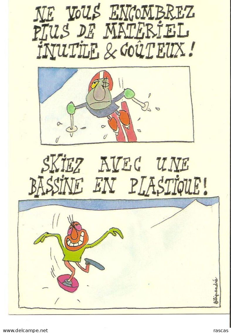 CPM - HUMOUR - SKI - ILLUSTRATEUR FILIPANDRE - SKIEZ AVEC UNE BASSINE EN PLASTIQUE - Filipandre