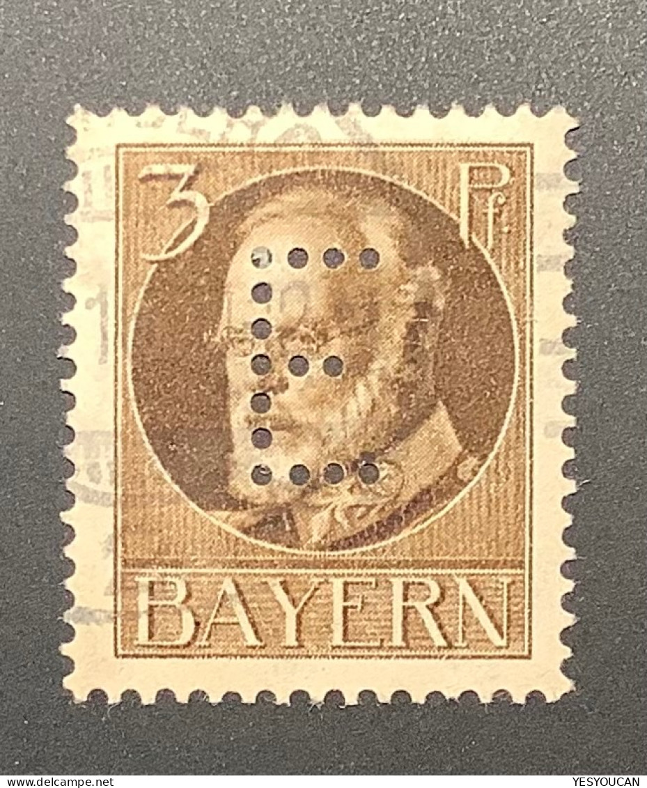 Dienstmarke E Lochung Mi 12 Gepr Bauer BPP,  Bayern 1914/1915 3 Pf Gestempelt (Baviére Bavaria - Afgestempeld