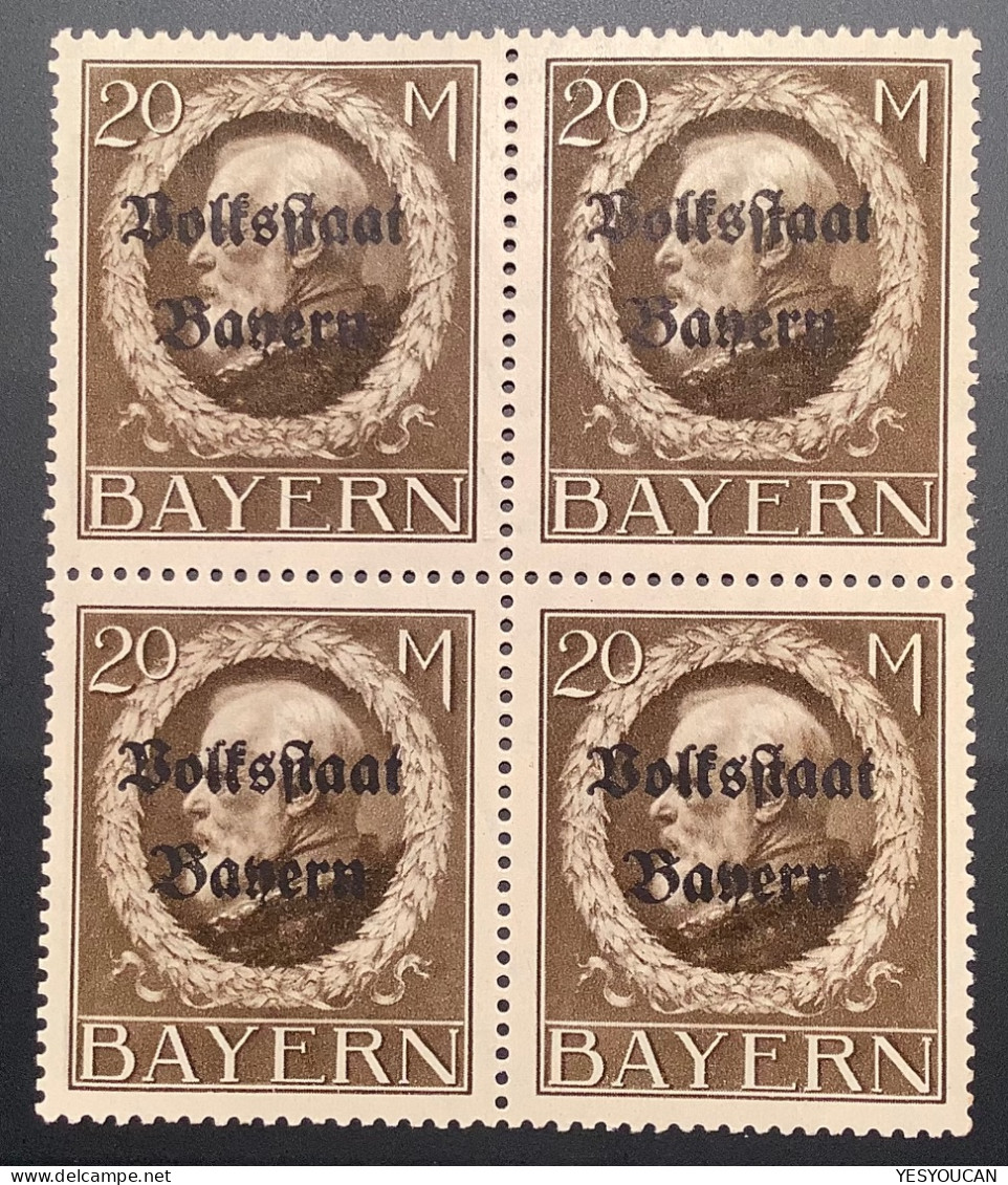 Mi 133 IA **/* Gepr Bauer BPP Guter Friedensdruck 2x Postfrisch/MNH, Bayern 1919 20M Volksstaat Viererblock - Neufs