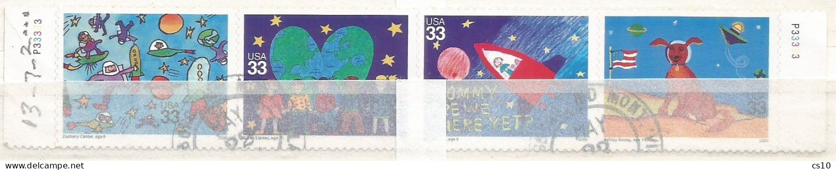 USA 2000 Stampi'n The Future Children's Designs - SC.# 3414/17 Cpl4v Set In STRIP4 In VFU Condition - Multiples & Strips