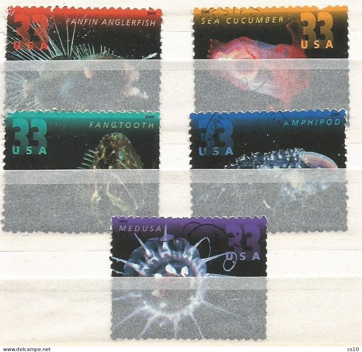 USA 2000 Deep Sea Creatures Bioluminescent Life - SC. # 3439/43 Cpl 5v Set In VFU Condition - Strips & Multiples