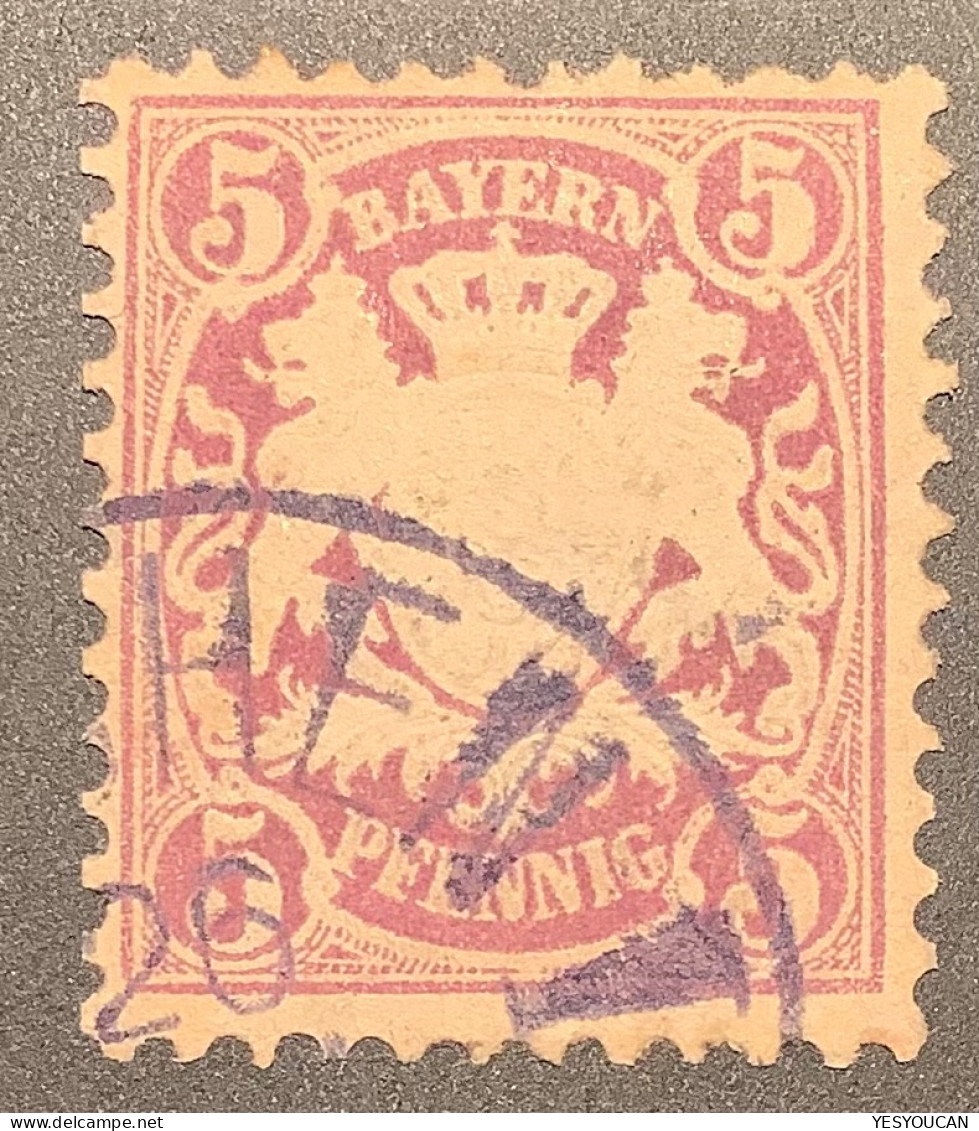 Gute Farbe Mi 45b Tadellos Gepr Bauer BPP 1878 5Pf Violet (Bayern Bavière Bavaria German States Germany Allemagne - Afgestempeld