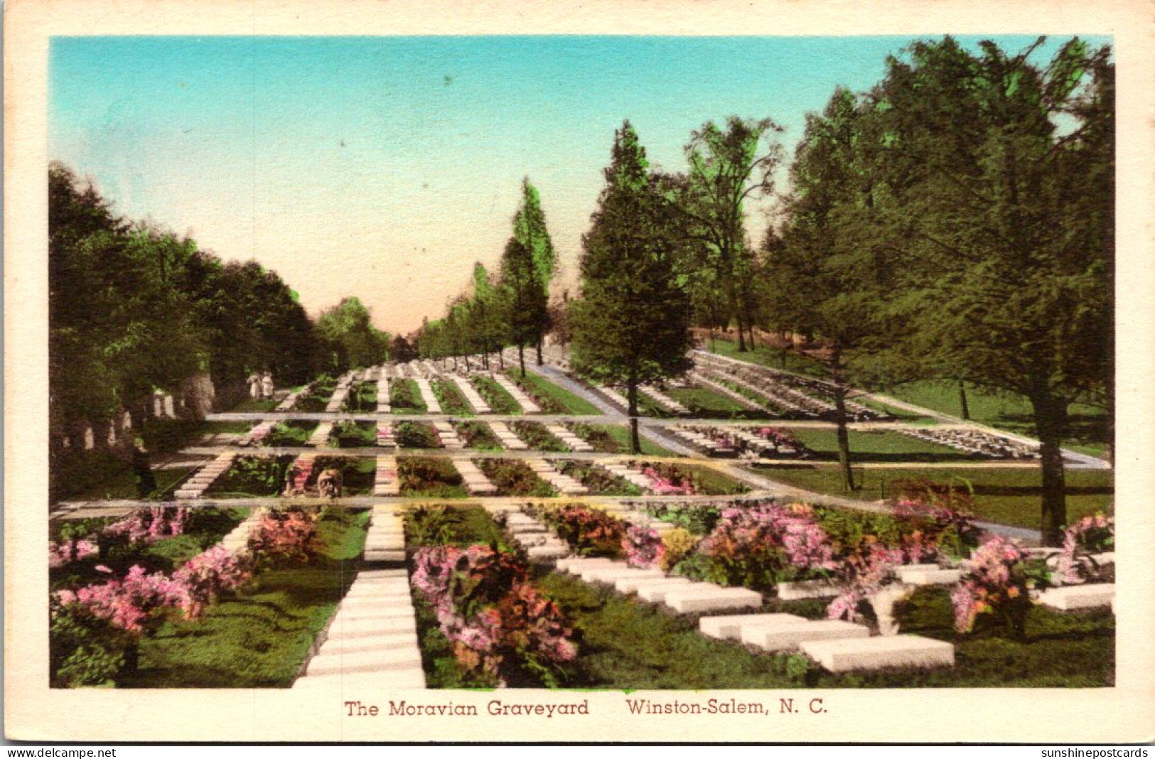 North Carolina Winston Salem The Moravian Graveyard Handcolored Albertype - Winston Salem