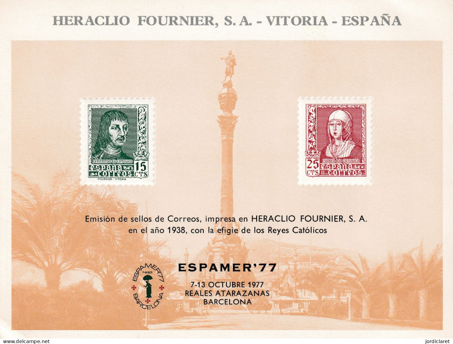 ESPAMER 77 BARCELONA  TEMA COLON - Feuillets Souvenir