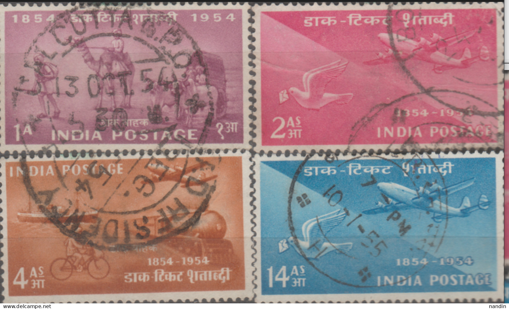USED STAMP FROM 1954 INDIA ON 1ST POSTAGE CENTENARY/TRANSPORT/PIGEON/MAIL/AIRMAIL - Used Stamps
