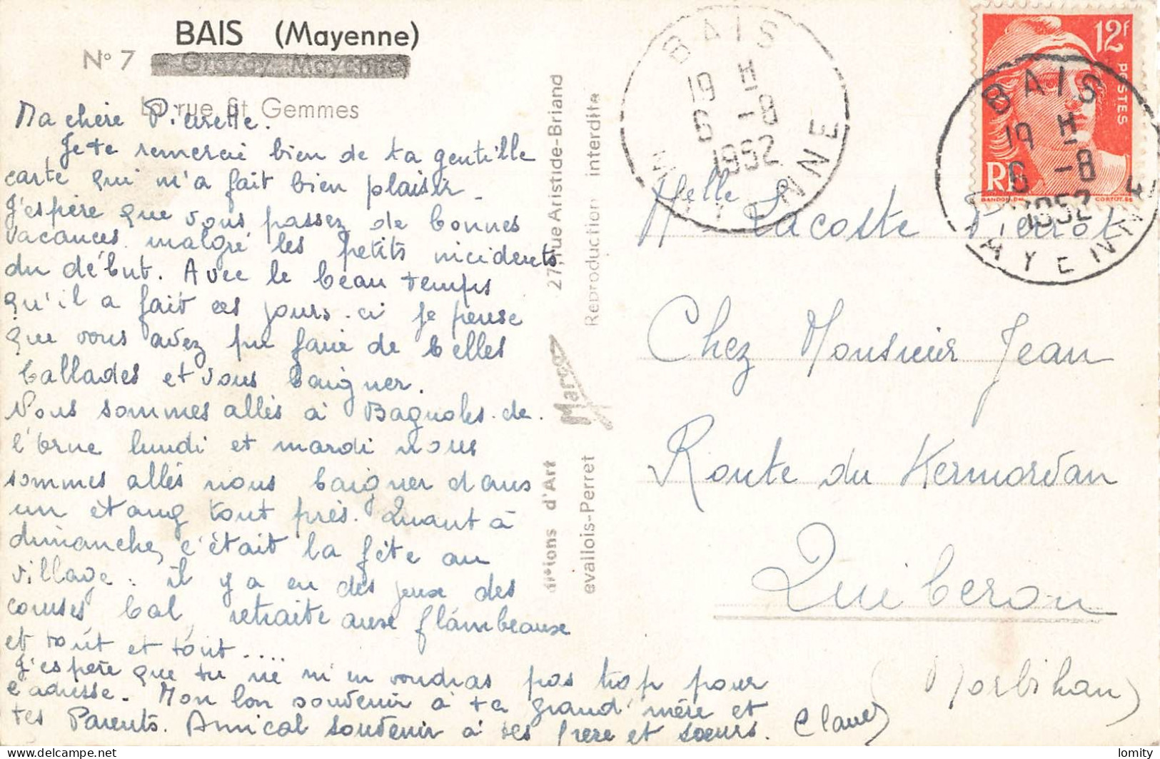 53 Bais Rue Sainte Gemmes CPSM PF Cachet Bais 1952 - Bais