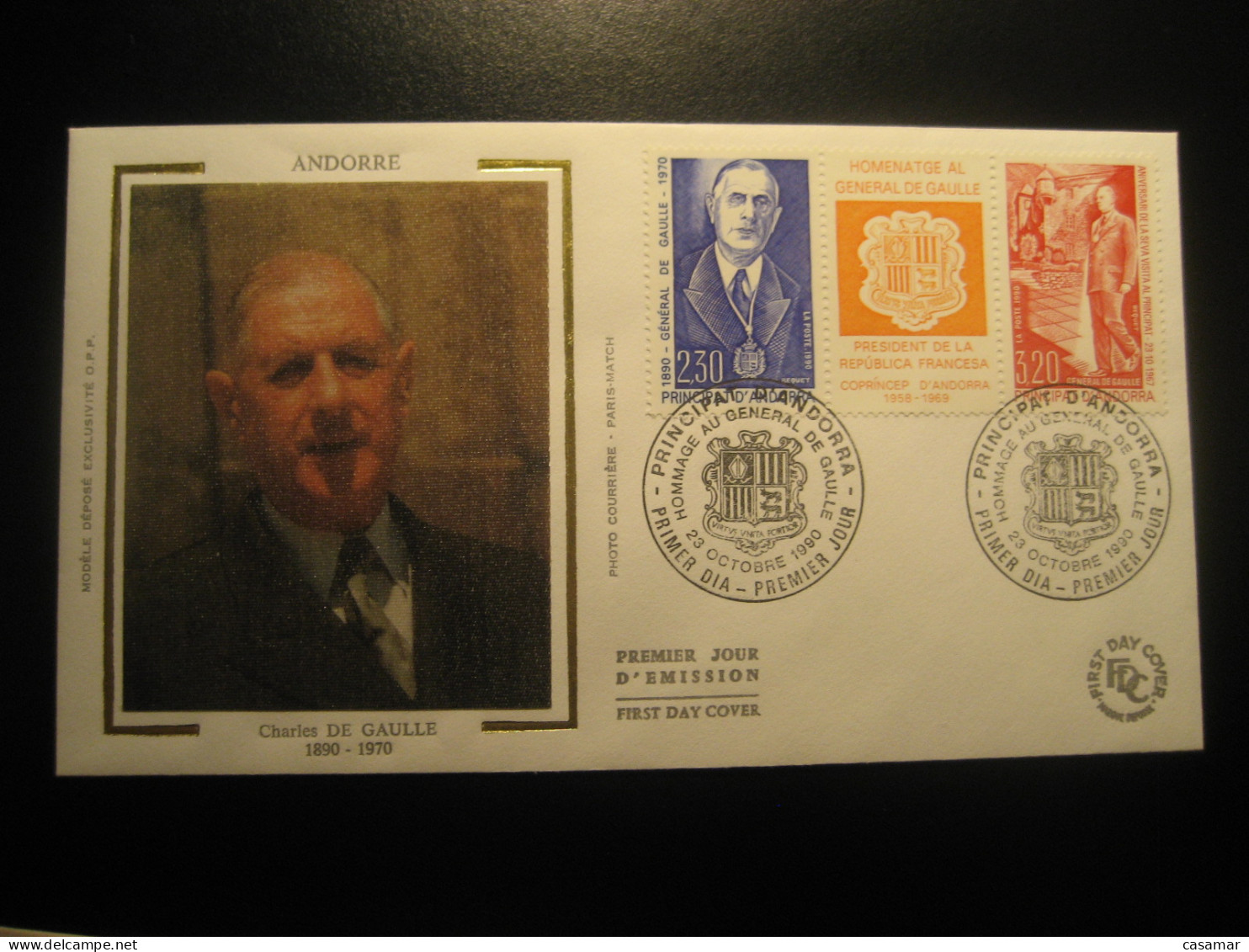 1990 General Charles DE GAULLE President FDC Cancel Cover ANDORRA Andorre Spain France - Storia Postale