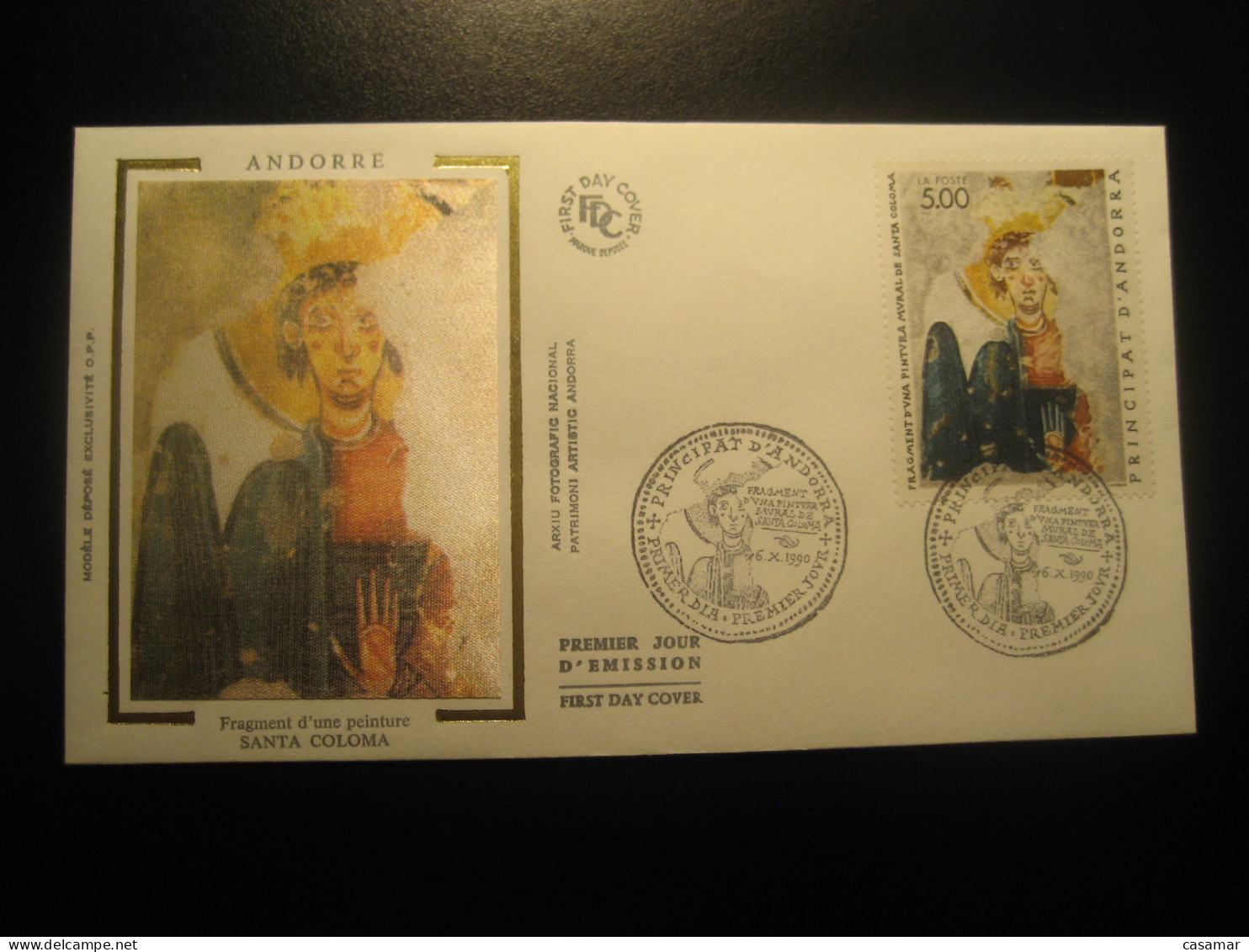 1990 Fragment Pintura Mural Santa Coloma Romanic Painting FDC Cancel Cover ANDORRA Andorre Spain France - Lettres & Documents