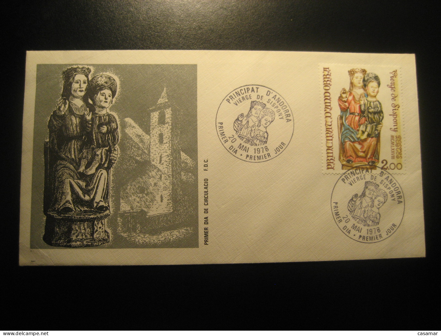 1978 Sispony Vierge Virgin Religion FDC Cancel Cover ANDORRA Andorre Spain France - Brieven En Documenten