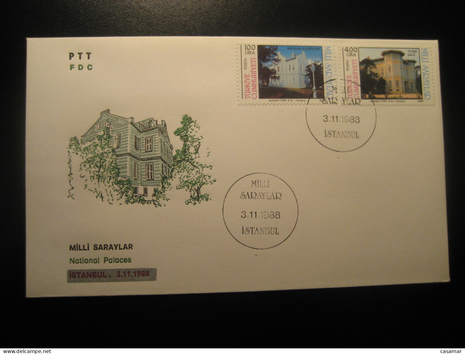 ISTANBUL 1988 National Palaces FDC Cancel Cover TURKEY - Brieven En Documenten