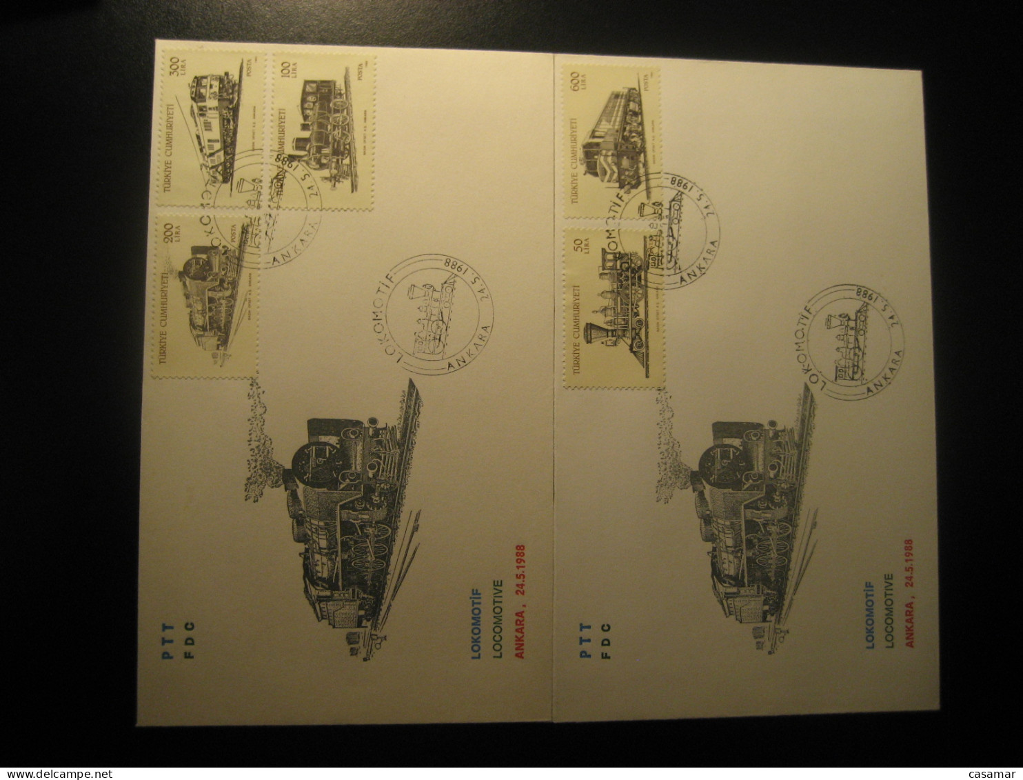 ANKARA 1988 Locomotive Railway Train FDC Cancel 2 Cover TURKEY - Covers & Documents