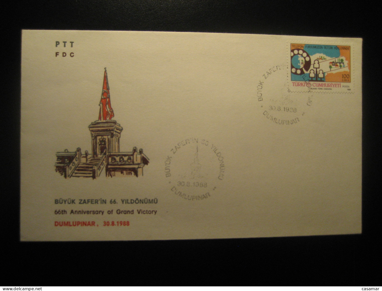 DUMLUPINAR 1988 66th Anniversary Of Grand Victory Telephon Stamp Cancel Cover TURKEY - Covers & Documents