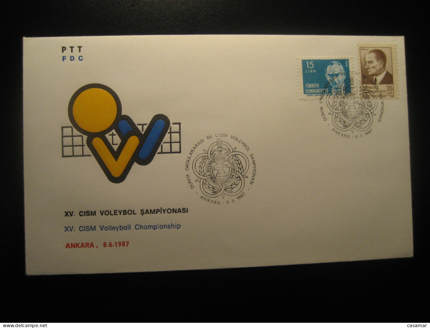 ANKARA 1987 XV CISM Volleyball Championship Volley Cancel Cover TURKEY - Volley-Ball