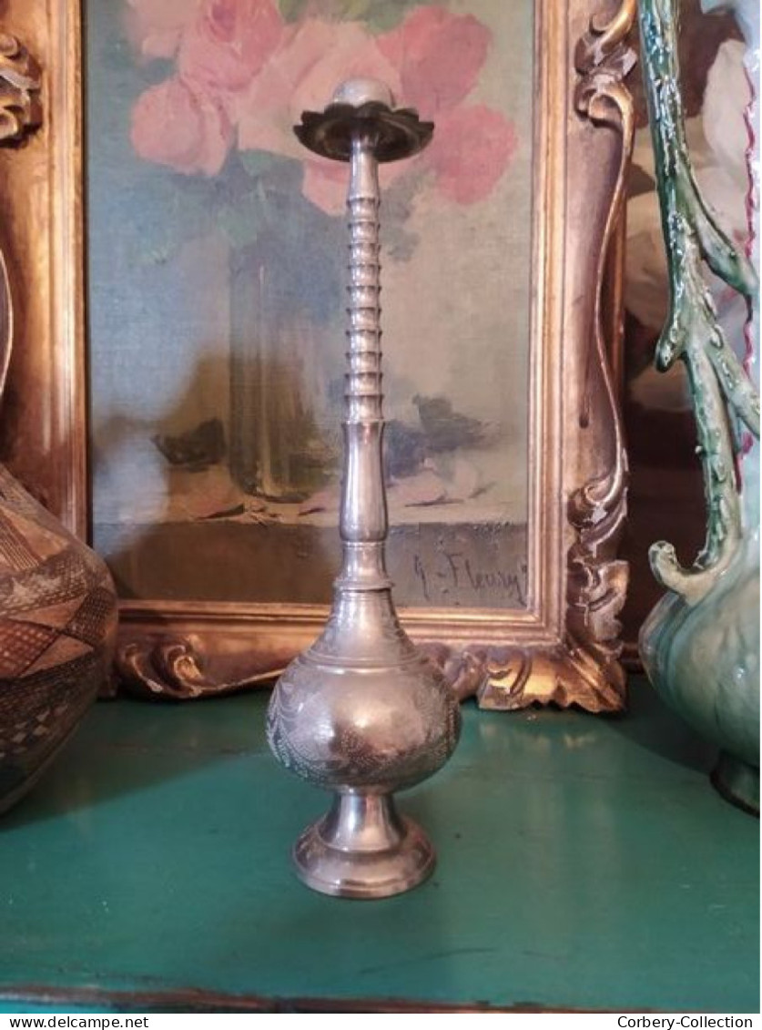 Ancien Aspersoir Flacon Parfum Métal Argenté Oriental Orientalisme - Arte Oriental