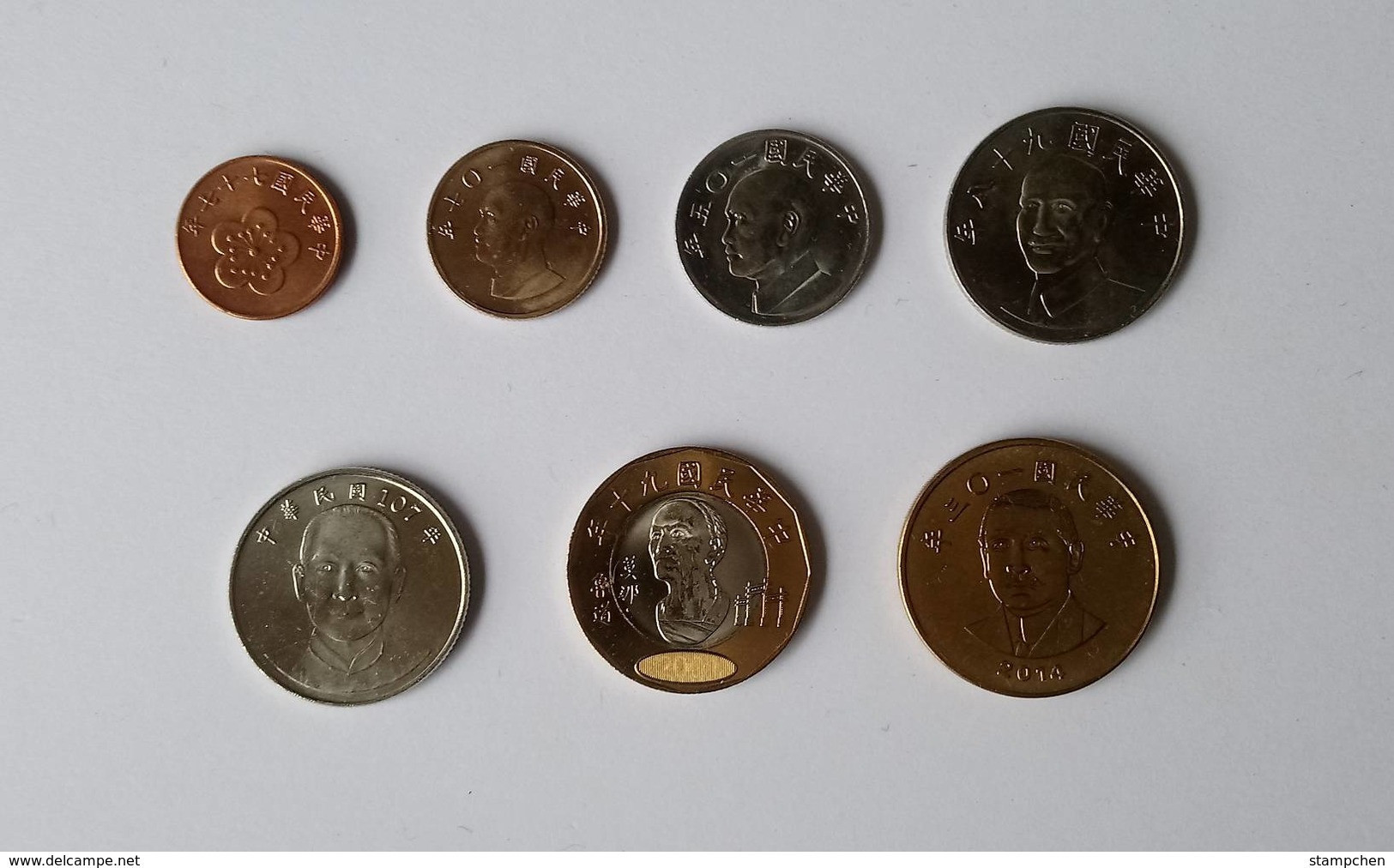 Taiwan Rep China Complete 7 Currency Coins, NT$0.50, $1.00, $5.00, $10.00(CKS), $10.00(SYS), $20.00 & $50.00 - Taiwán