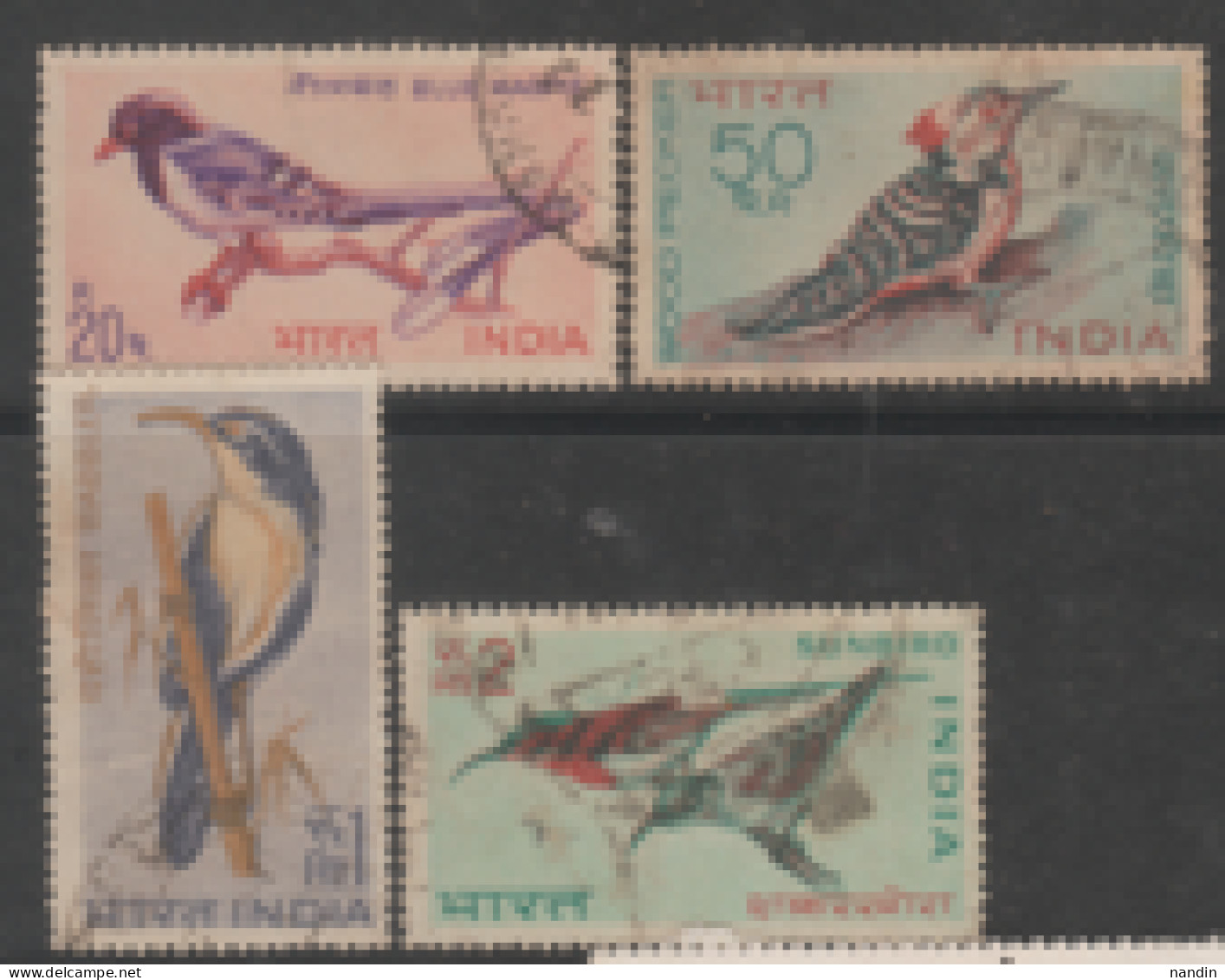 USED STAMP FROM 1968 INDIA ON BIRDS/BLUE MAGPIE,WOODPECKER,BABBLER,SUNBIRD - Gebraucht