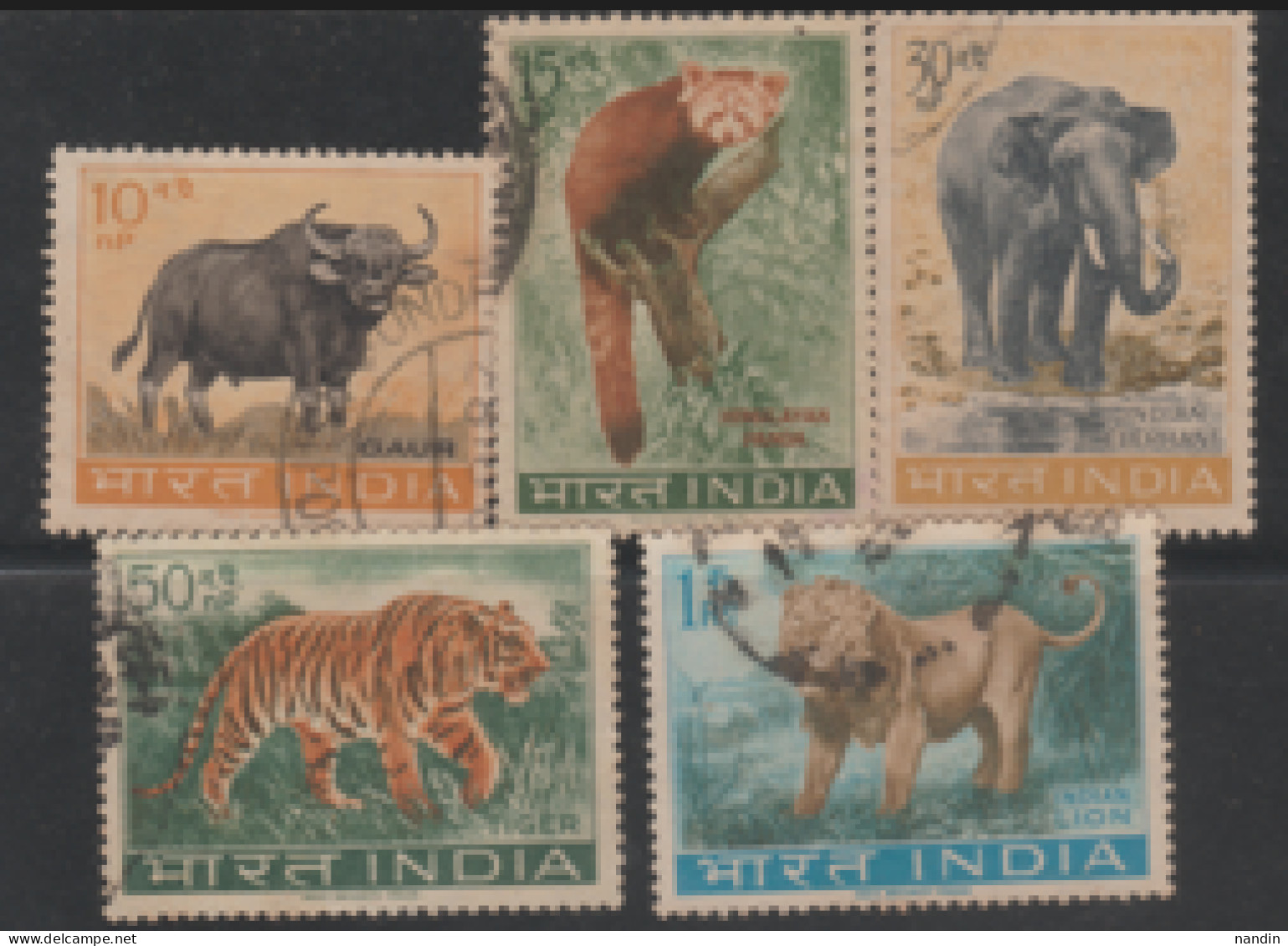 USED STAMP FROM 1963 INDIA ON WILDLIFE PRESERVATION/GAUR,LESSAR PANDA,ELEPHANT,TIGER & LION - Gebraucht