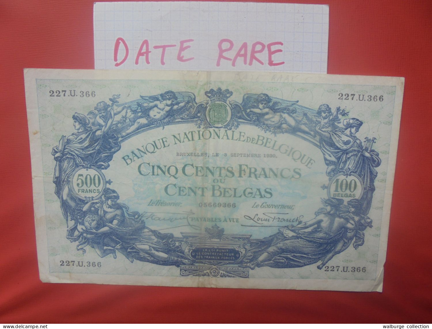 BELGIQUE 500 Francs 1930 (Date+Rare) Circuler (B.18) - 500 Frank-100 Belgas