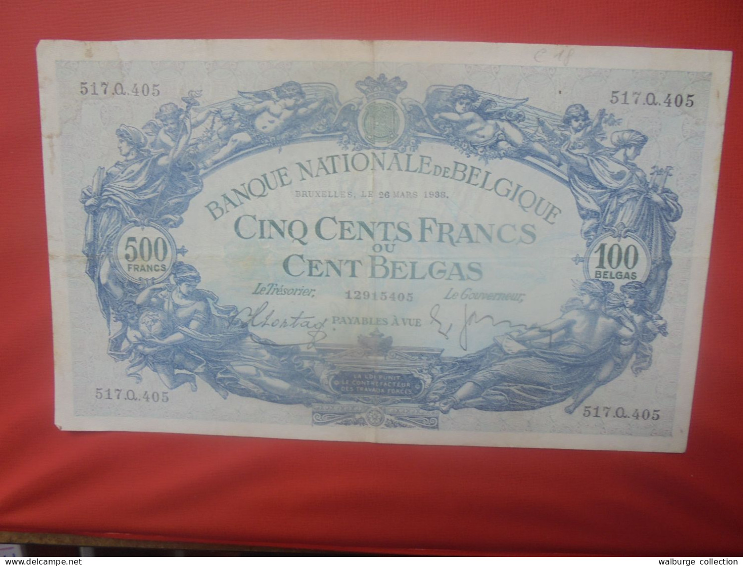 BELGIQUE 500 Francs 26-3-1938 Circuler (B.18) - 500 Francos-100 Belgas