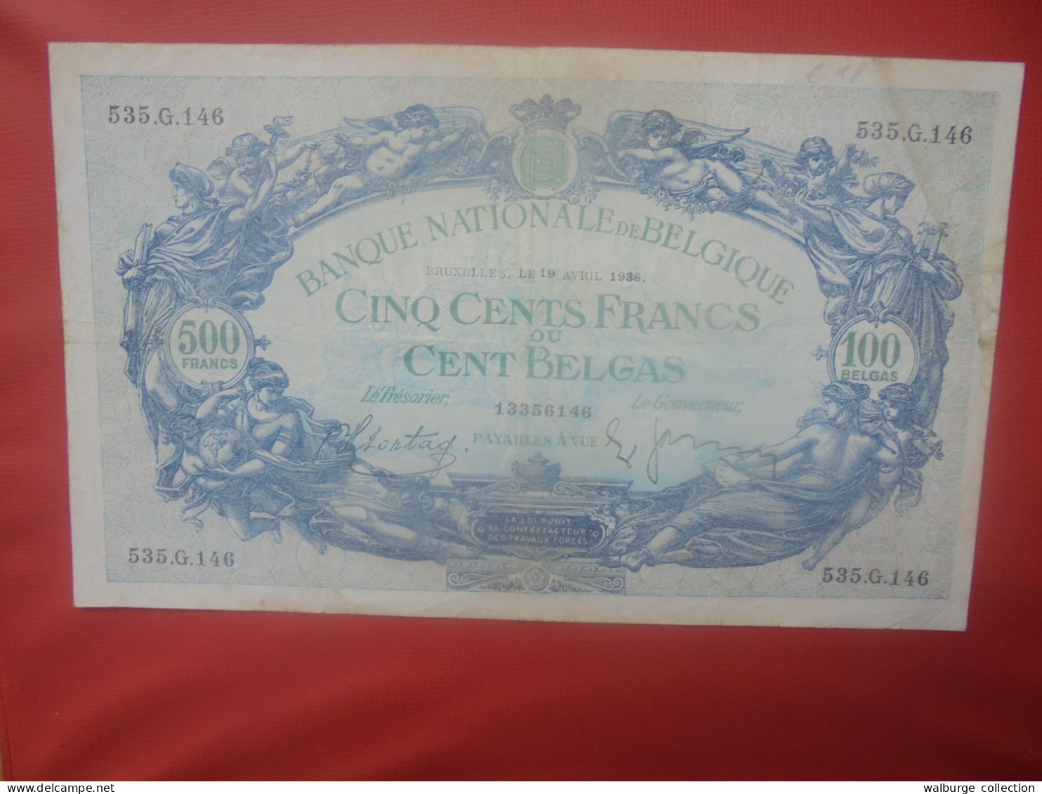 BELGIQUE 500 Francs 19-4-1938 Circuler (B.18) - 500 Francs-100 Belgas