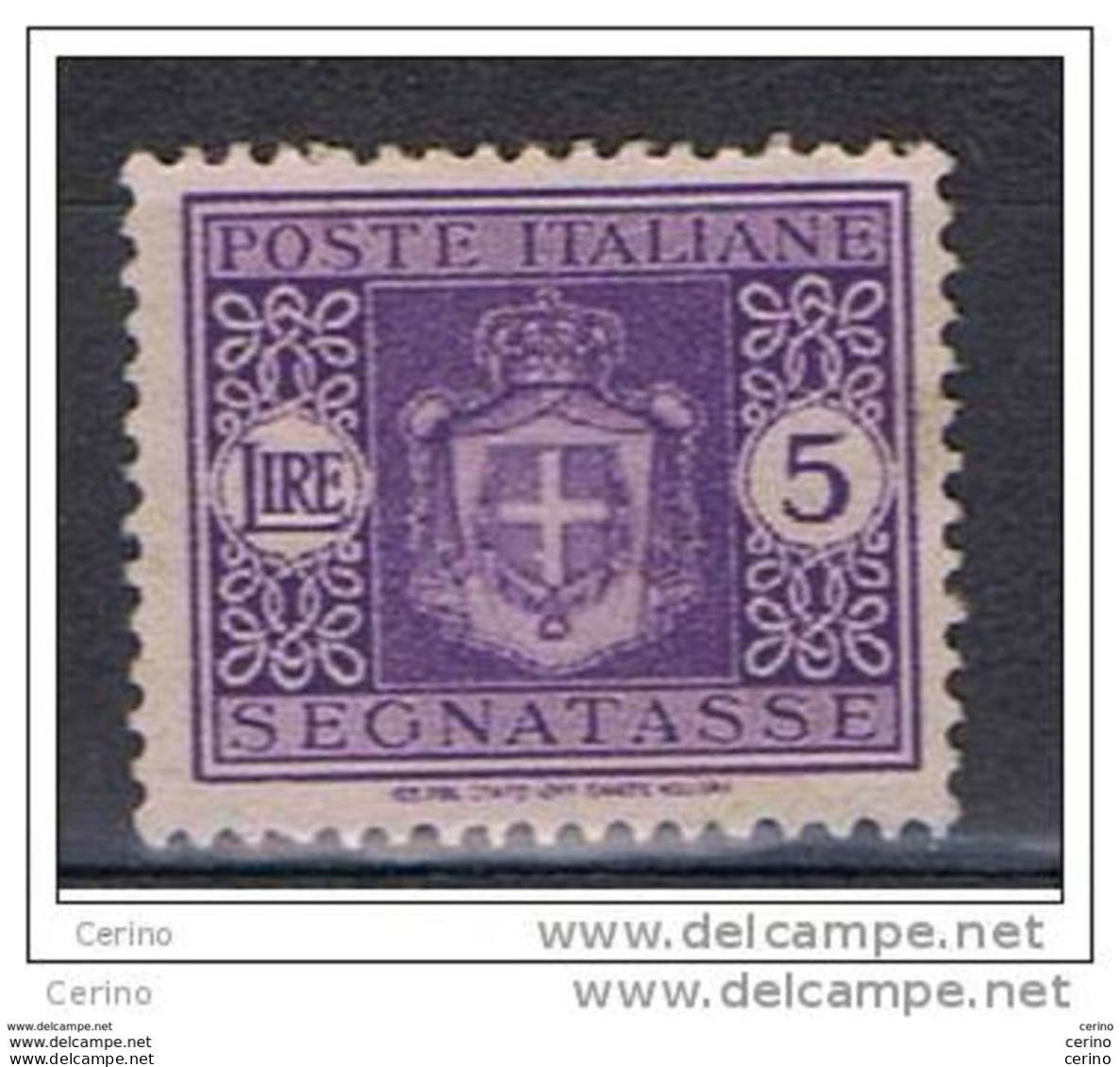 LUOGOTENENZA:  1945  TASSE  -  £. 5  VIOLETTO  S.G. -  FILIGR. RUOTA  -  SASS. 94 - Portomarken