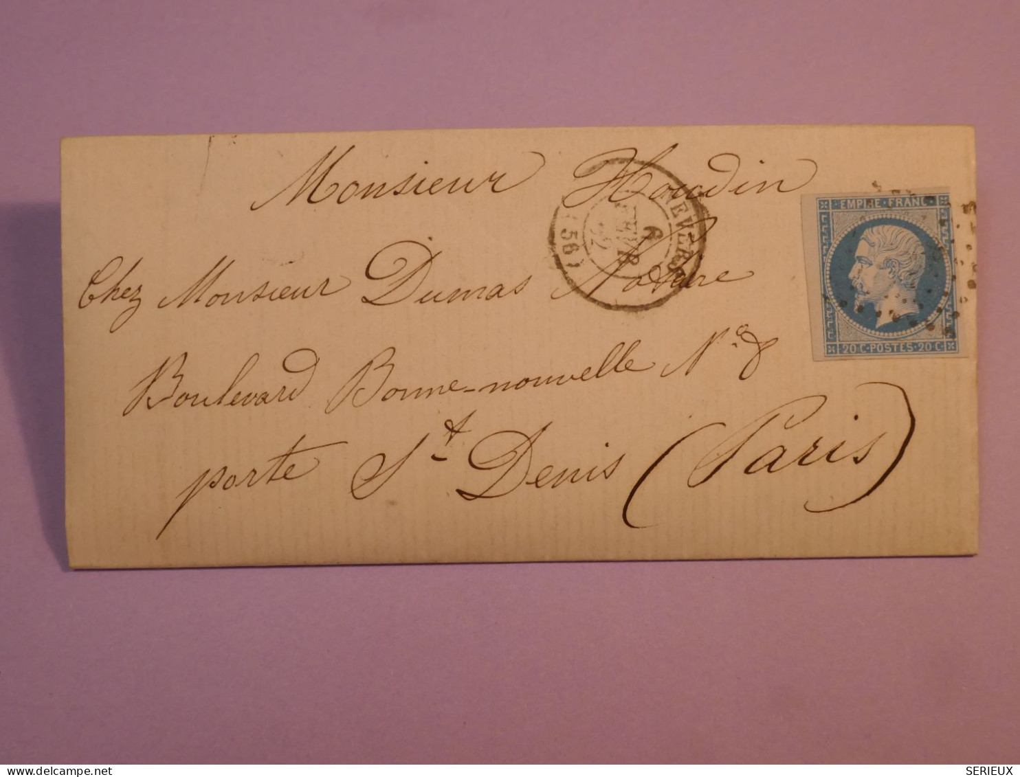 DA1 FRANCE BELLE LETTRE  1861   NEVERS   A PARIS     +NAP. N°14 BORD DE FEUILLE  ++AFF.INTERESSANT - 1853-1860 Napoléon III.