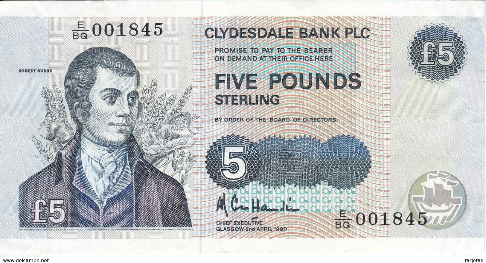 BILLETE DE ESCOCIA DE 5 POUNDS DE CLYDESDALE BANK DEL AÑO 1990 (BANKNOTE) - 5 Pounds