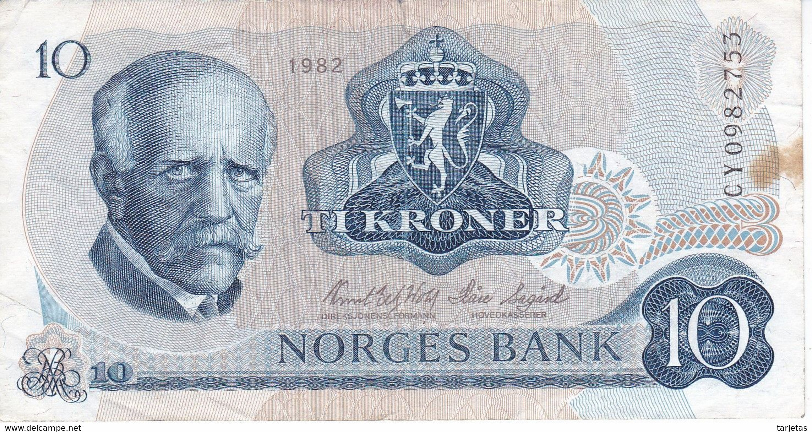 BILLETE DE NORUEGA DE 10 KRONER DEL AÑO 1982  (BANKNOTE) - Norvège