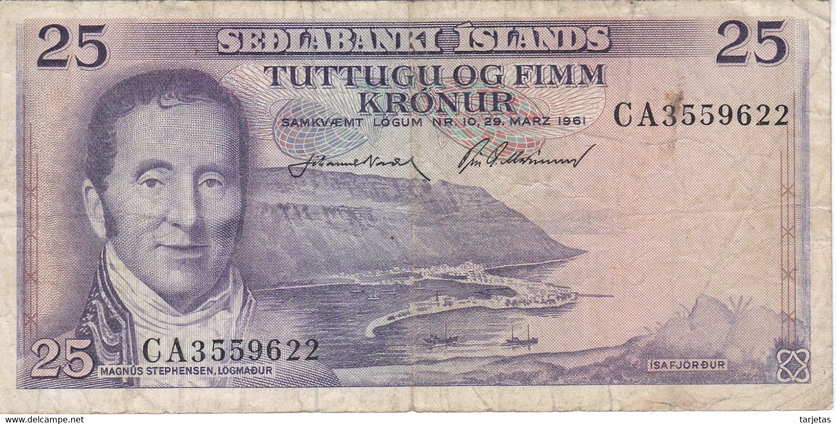 BILLETE DE ISLANDIA DE 25 KRONUR DEL AÑO 1961   (BANKNOTE) - Islande