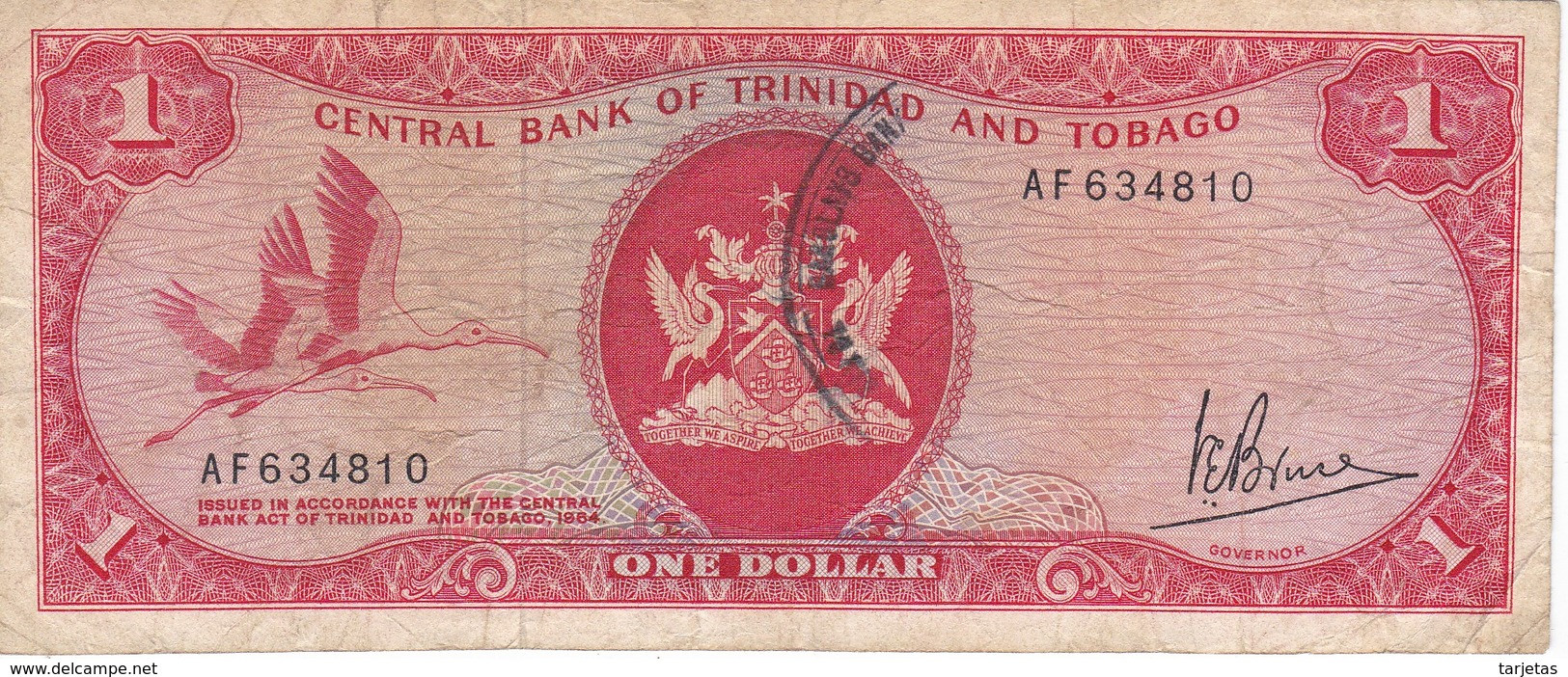 BILLETE DE TRINIDAD Y TOBAGO DE 1 DOLAR DEL AÑO 1964 (BANKNOTE) BIRD-PAJARO - Trinité & Tobago