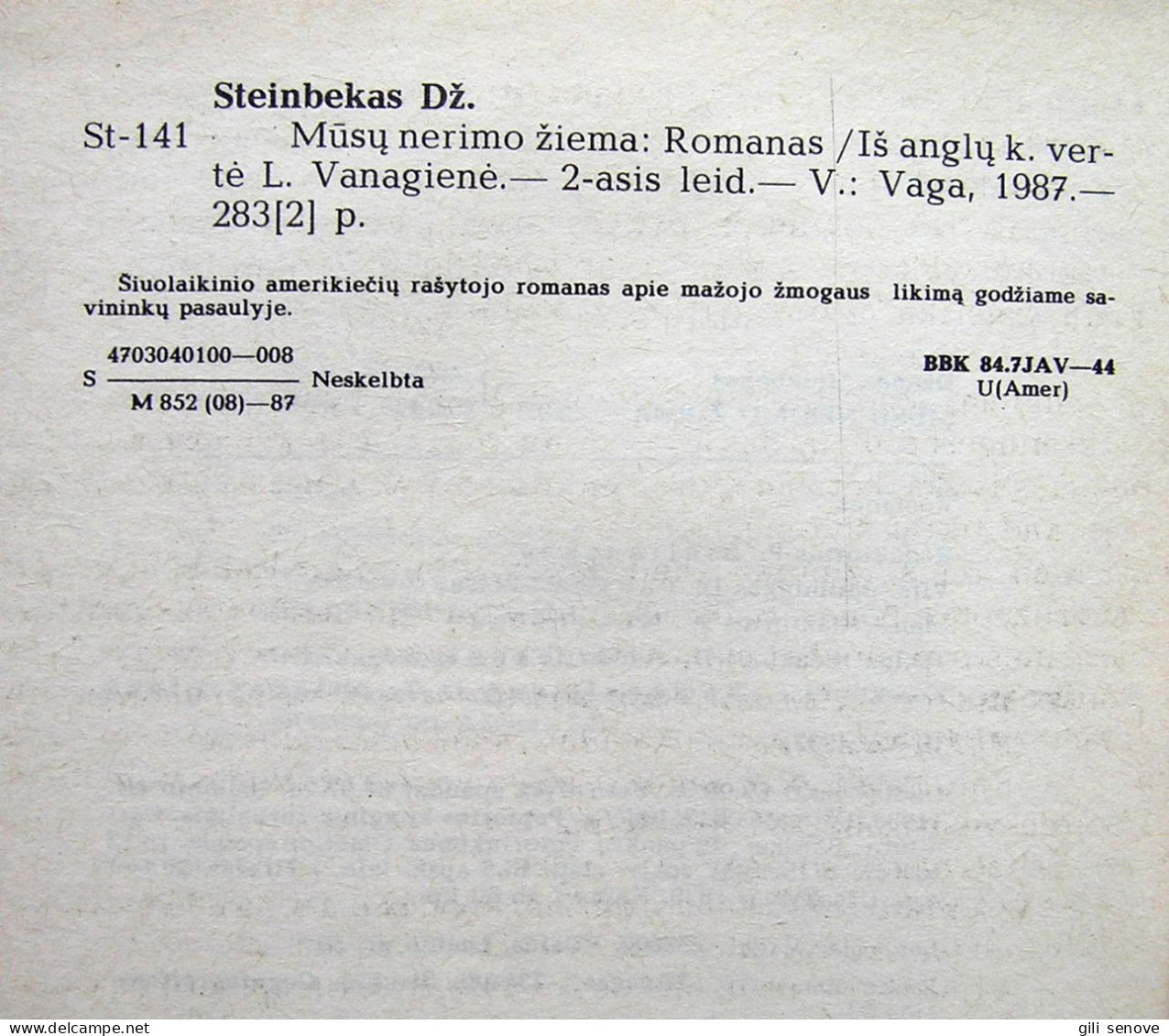 Lithuanian Book / Mūsų Nerimo žiema John Steinbeck 1987 - Romans