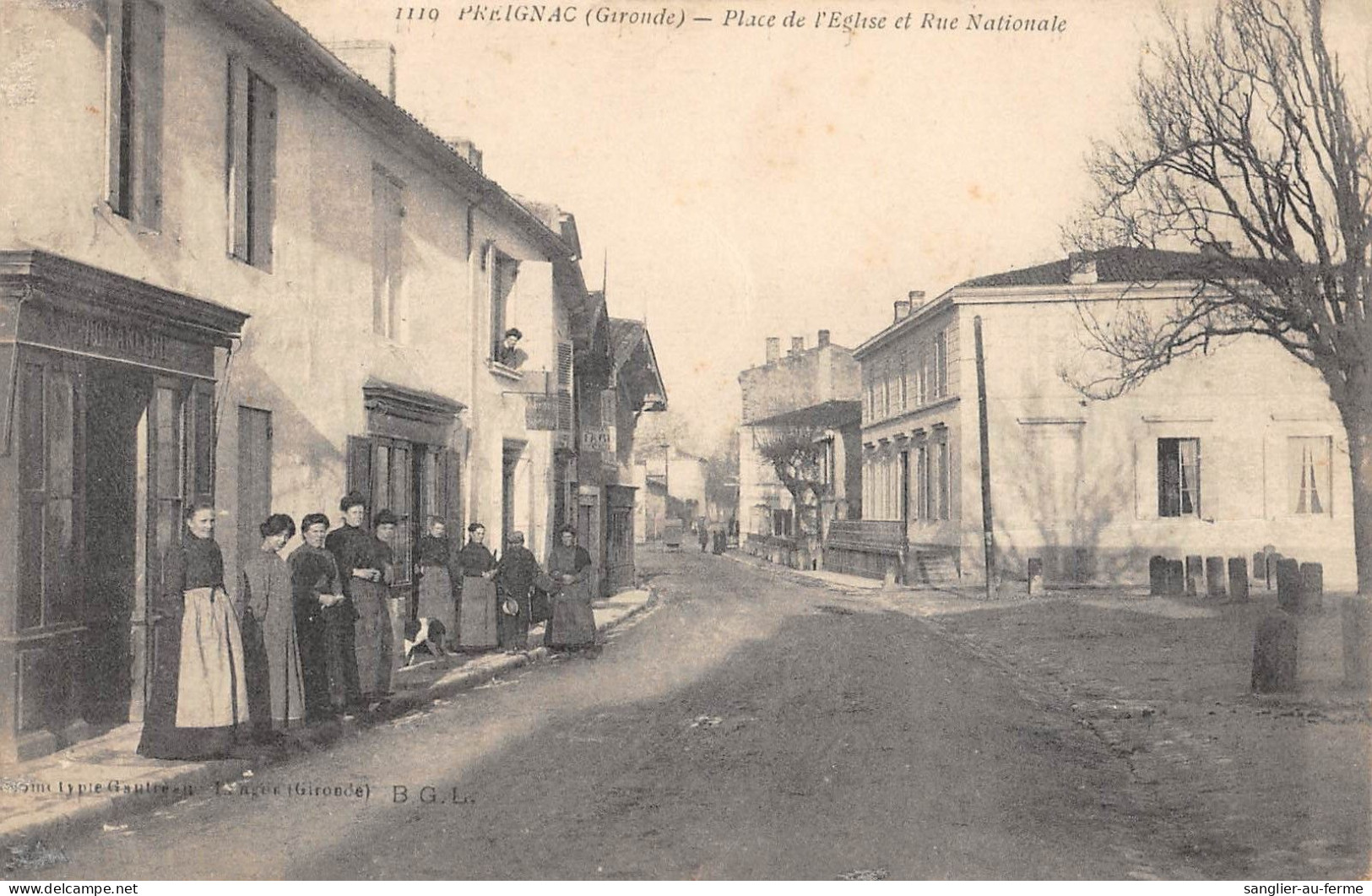 CPA 33 PREIGNAC / PLACE DE L'EGLISE / RUE NATIONALE - Sonstige & Ohne Zuordnung