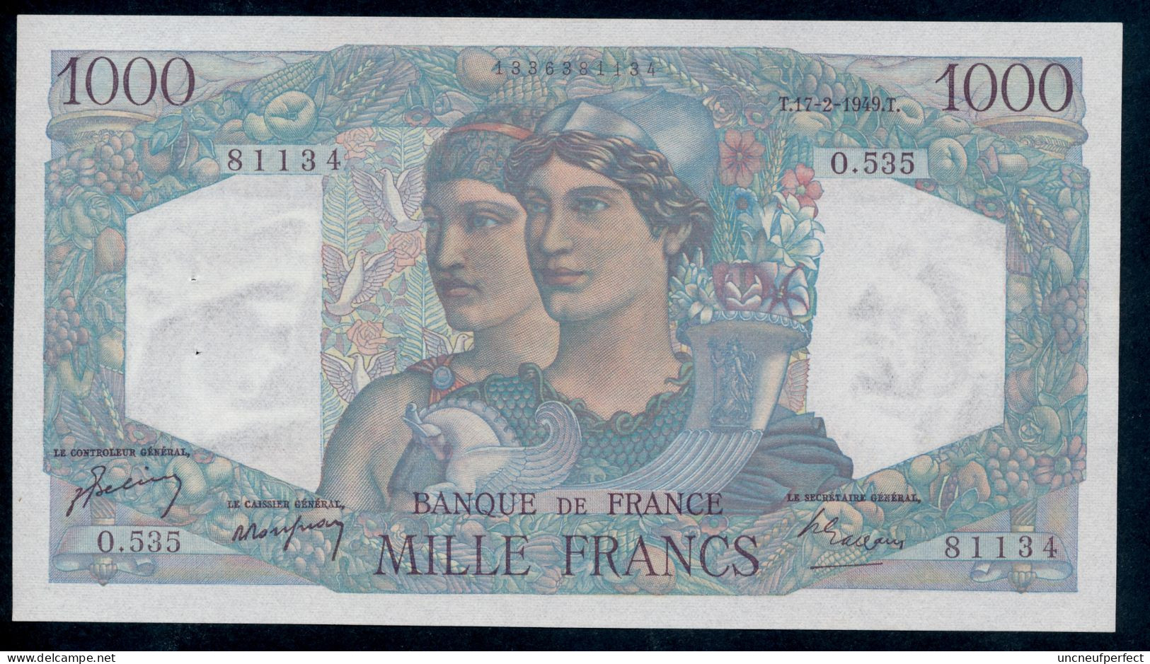 1000 Francs O.535    17/-2-1949 SPL/SUP+ - 1 000 F 1945-1950 ''Minerve Et Hercule''