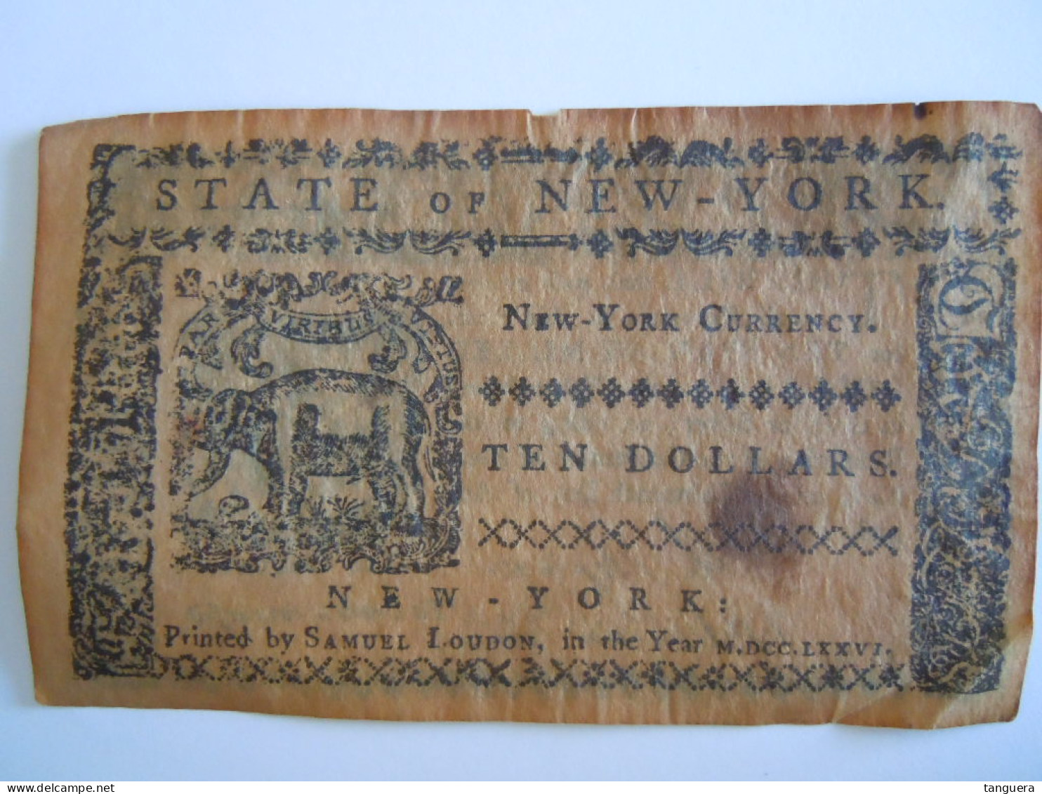 State Of New York Colonial Novelty Note Ten Dollar 10$ August 13 1776 Number 46820 COPY - Sonstige & Ohne Zuordnung