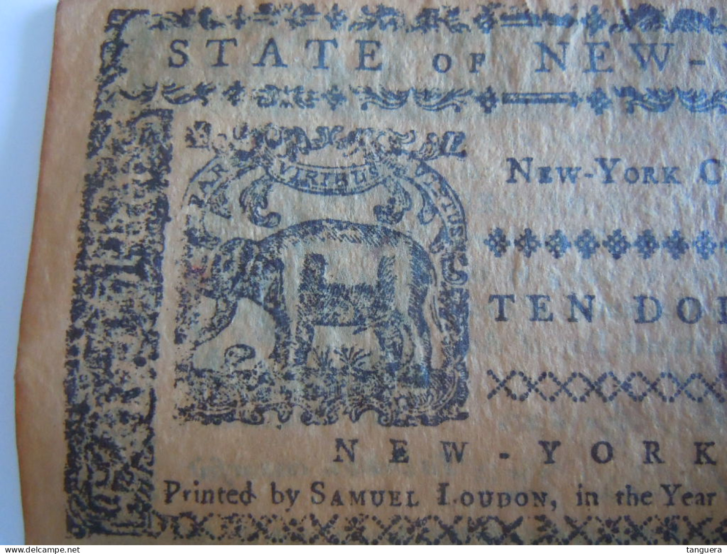 State Of New York Colonial Novelty Note Ten Dollar 10$ August 13 1776 Number 46820 COPY - Other & Unclassified