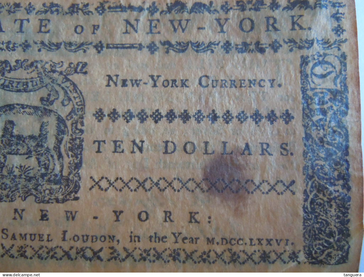 State Of New York Colonial Novelty Note Ten Dollar 10$ August 13 1776 Number 46820 COPY - Andere & Zonder Classificatie