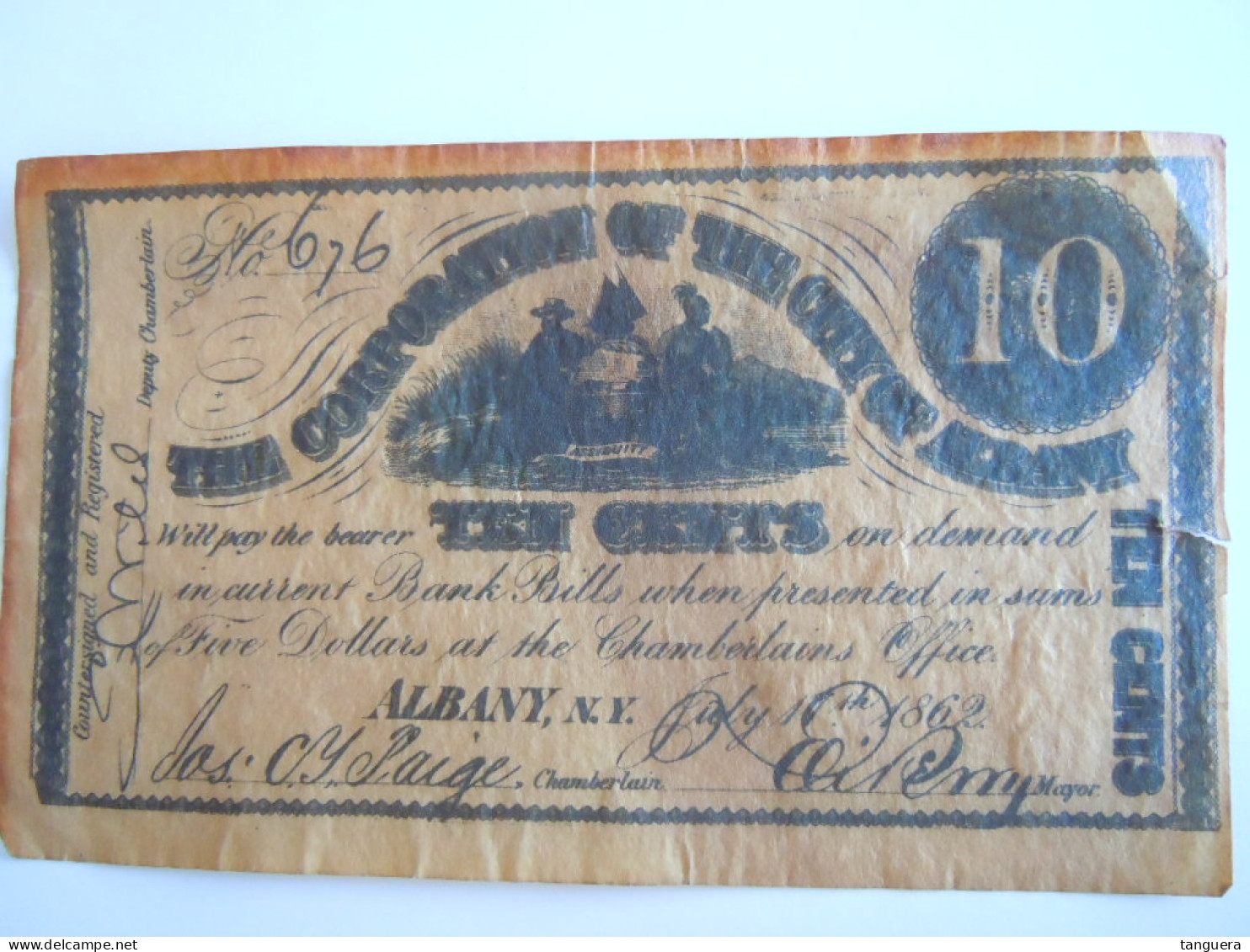 The Corporation Of The City Of Albany 10 Cents 1862 Novelty Note COPY - Altri & Non Classificati