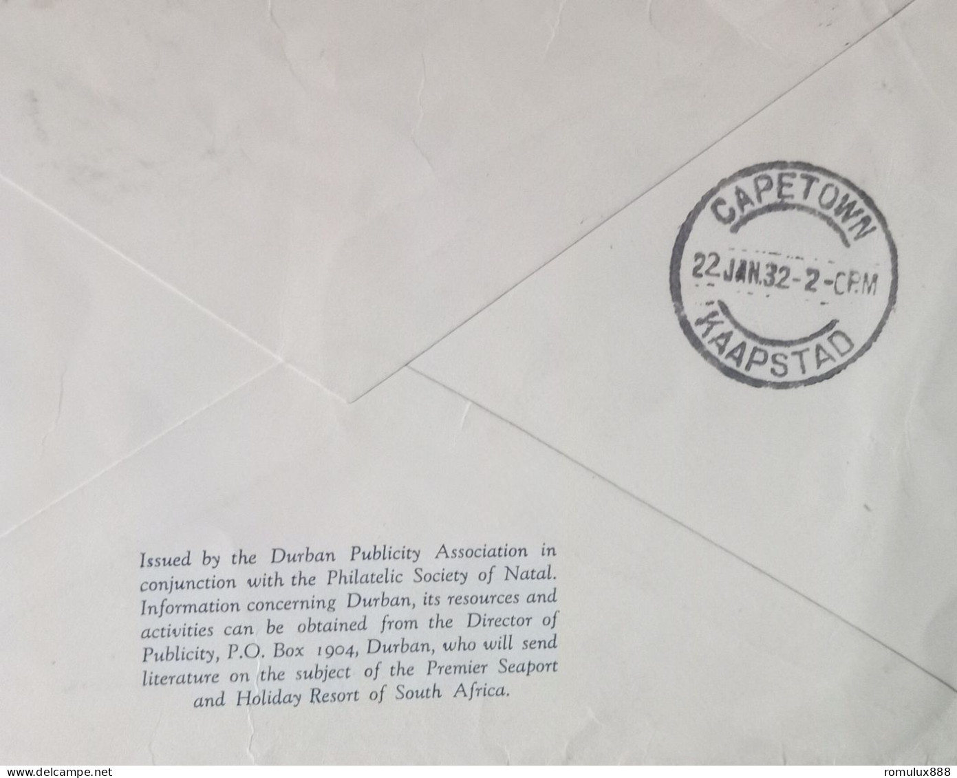 FIRST AIRPOST DURBAN-LONDON VIA CAPETOWN LARGE COVER 1932 - Luftpost