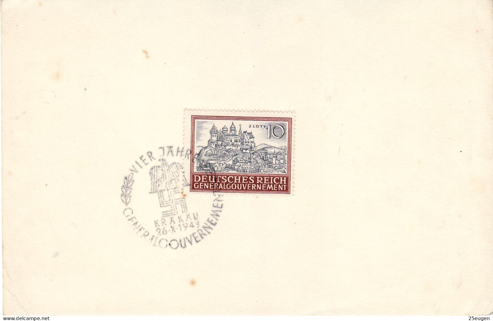 POLAND GENERAL GOVERNMENT 1943 MiNr 116 ON CARD WITH COMMEMORATIVE POSTMARK - Gouvernement Général