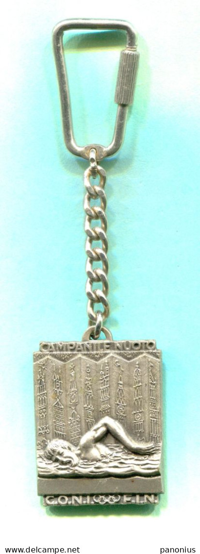 Water Polo Swimming / Pallanuoto Nuoto Campanile C.O.N.I. F.I.N. Italy Olympic 1971. Vintage Keychain Keyring, Bertoni - Swimming