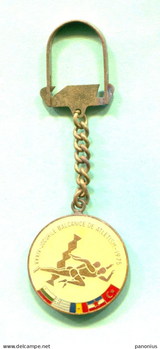 Athletics - Romania Federation, 34th Balkan Games 1975. Vintage Keychain Keyring - Athlétisme
