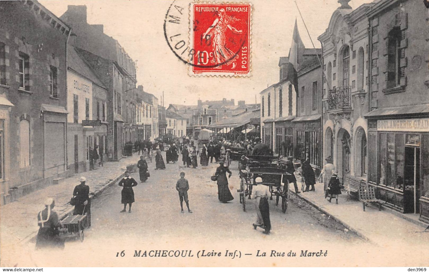 MACHECOUL (Loire-Atlantique) - La Rue Du Marché - Boulangerie - Voyagé 1918 (2 Scans) - Machecoul