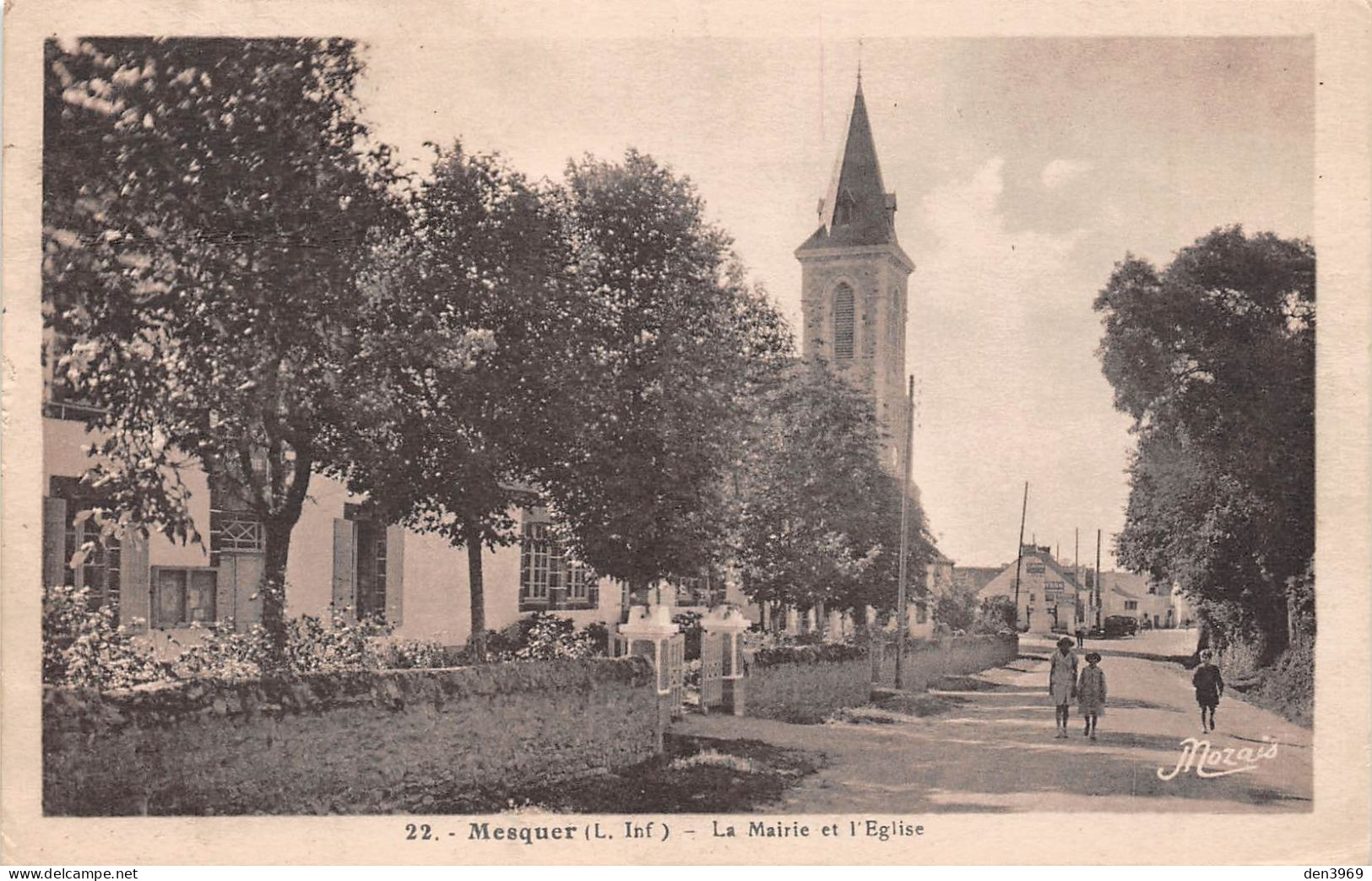 MESQUER (Loire-Atlantique) - La Mairie Et L'Eglise - Voyagé 1943 (2 Scans) - Mesquer Quimiac