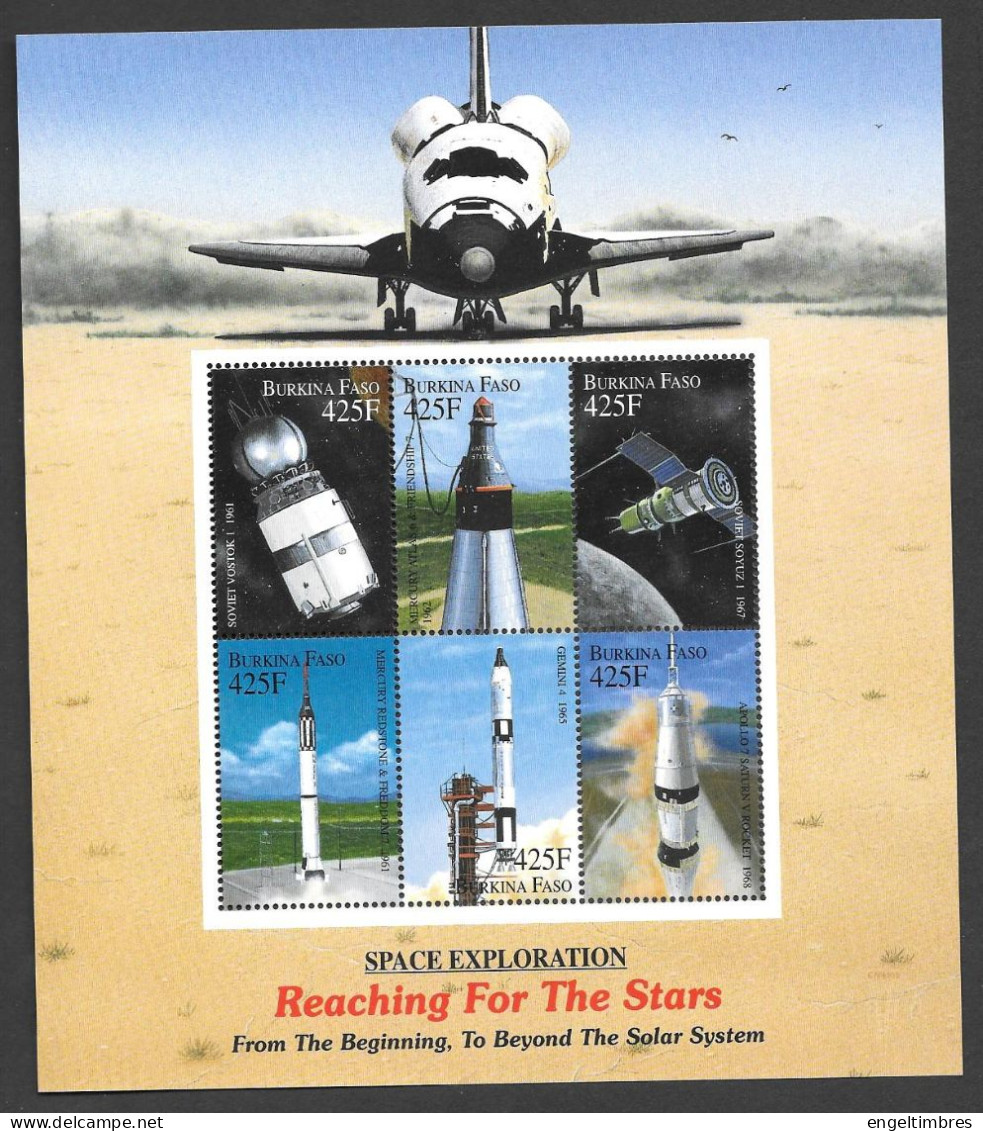 BURKINA FASO   -   1999 -  SHEET OF 6 Stamps  - REACHING FOR THE STARS (PART 1 )  -        - See Scan - Burkina Faso (1984-...)