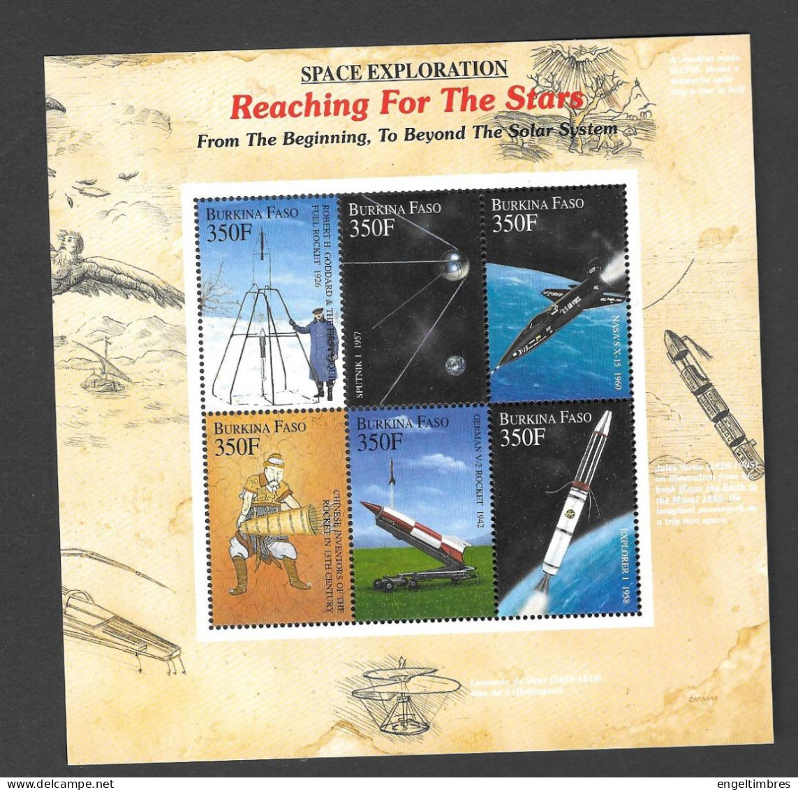 BURKINA FASO   -   1999 -  SHEET OF 6 Stamps  - REACHING FOR THE STARS (PART 2 )  -        - See Scan - Burkina Faso (1984-...)