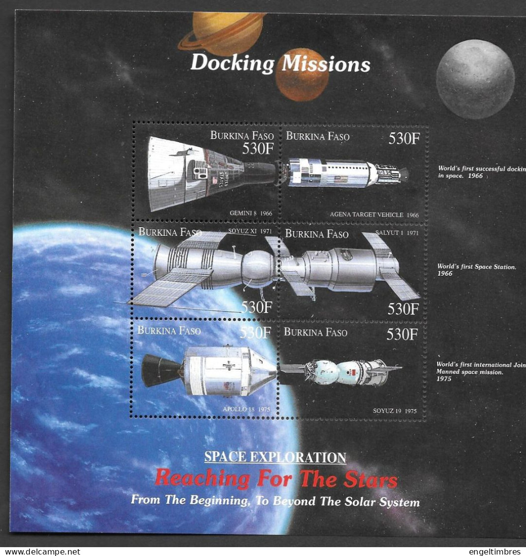 BURKINA FASO   -   1999 -  Sheet With 6 Stamps - DOCKING MISSIONS  -        - See Scan - Burkina Faso (1984-...)