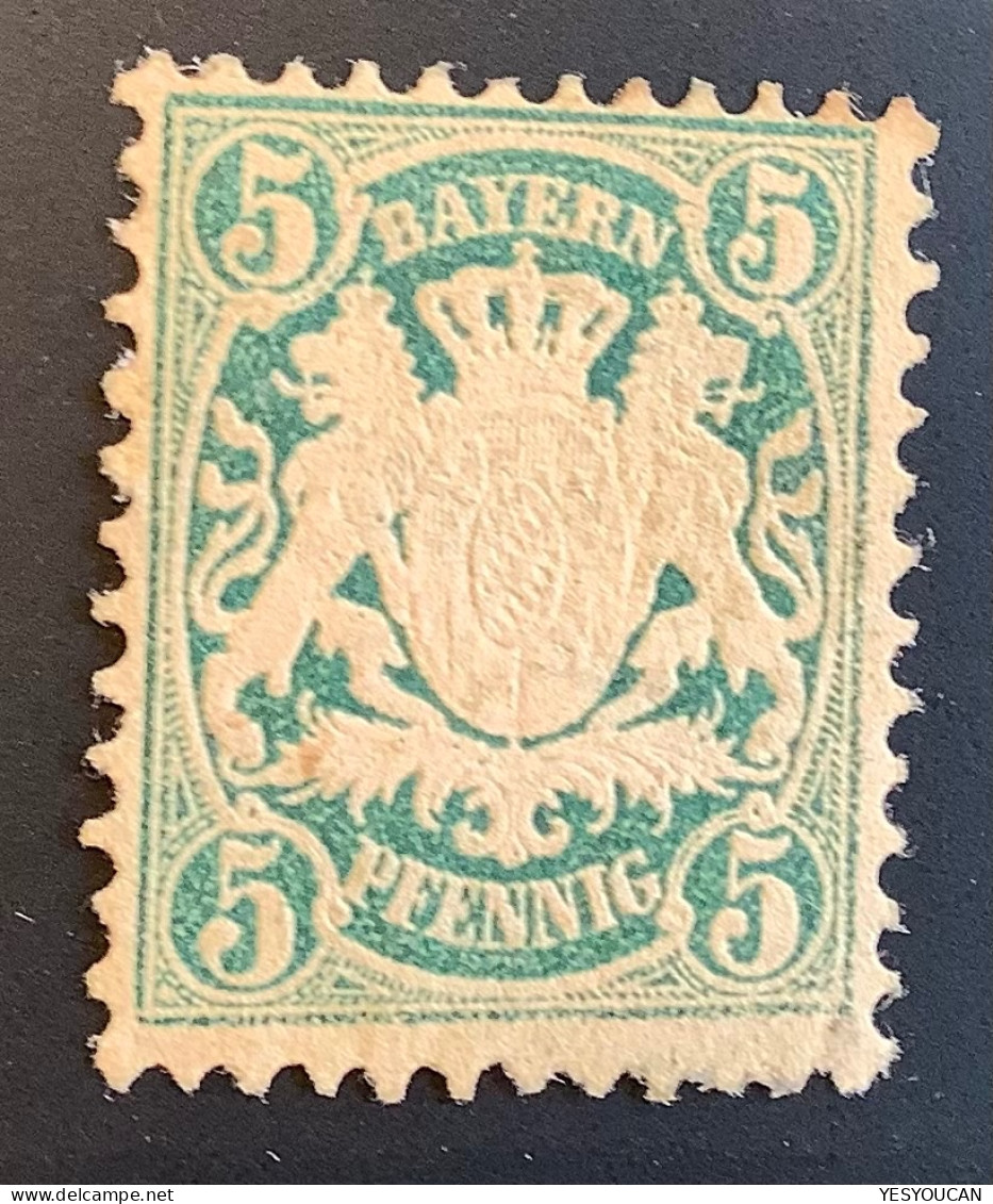 Mi 38b * SELTENE FARBE DUNKELBLAUGRÜN Tadellos Mit Nur 2 Getönten Zähnen Gepr Bauer BPP, Bayern 1876 5Pf Wappen (mint - Mint